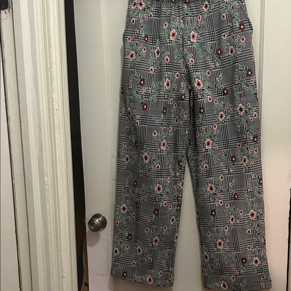 Urban Outfitters Plaid Floral Pants - Gray and Red